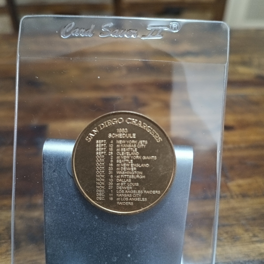 1983 Johnny Walker Red San Diego Chargers football schedule coin